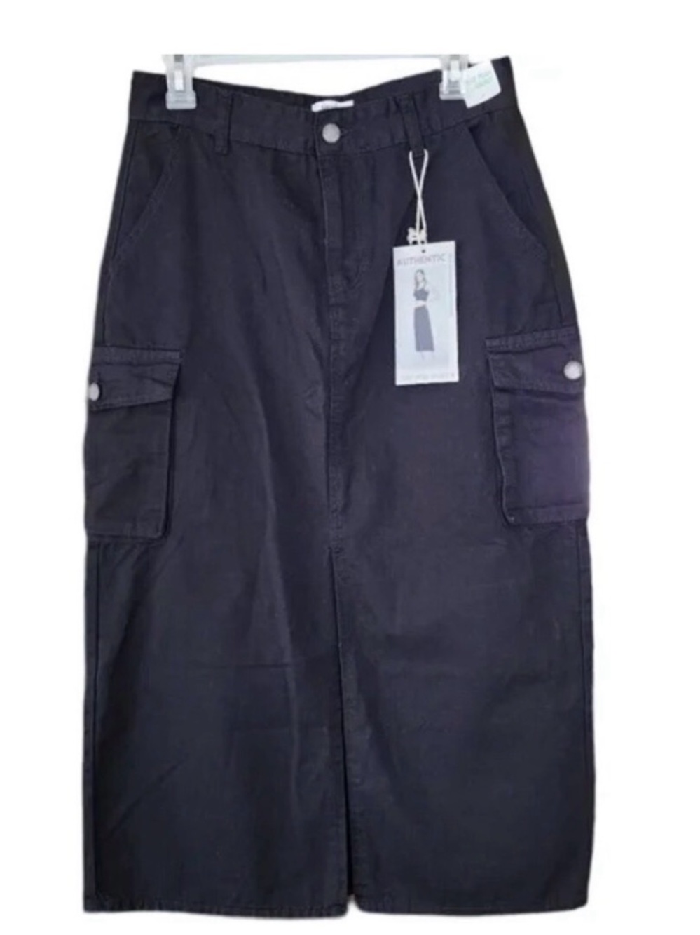 NWT Black Cargo Pocket Midi Skirt Large